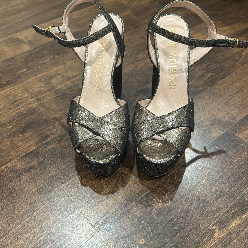 Stuart Weitzman Black Glitter Women's Sandals